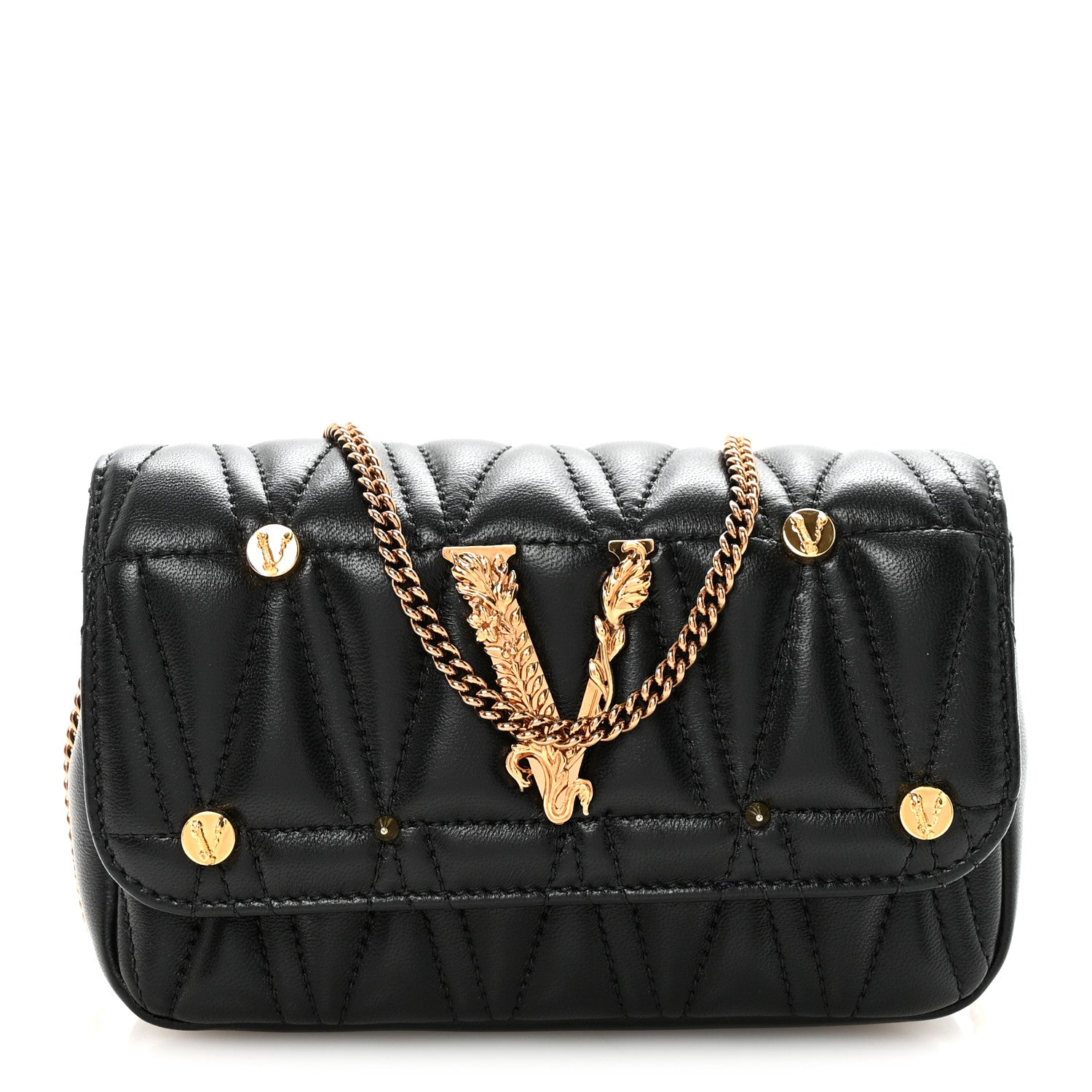 Versace Nappa Quilted Studded Virtus Evening Bag Black 1 of 9