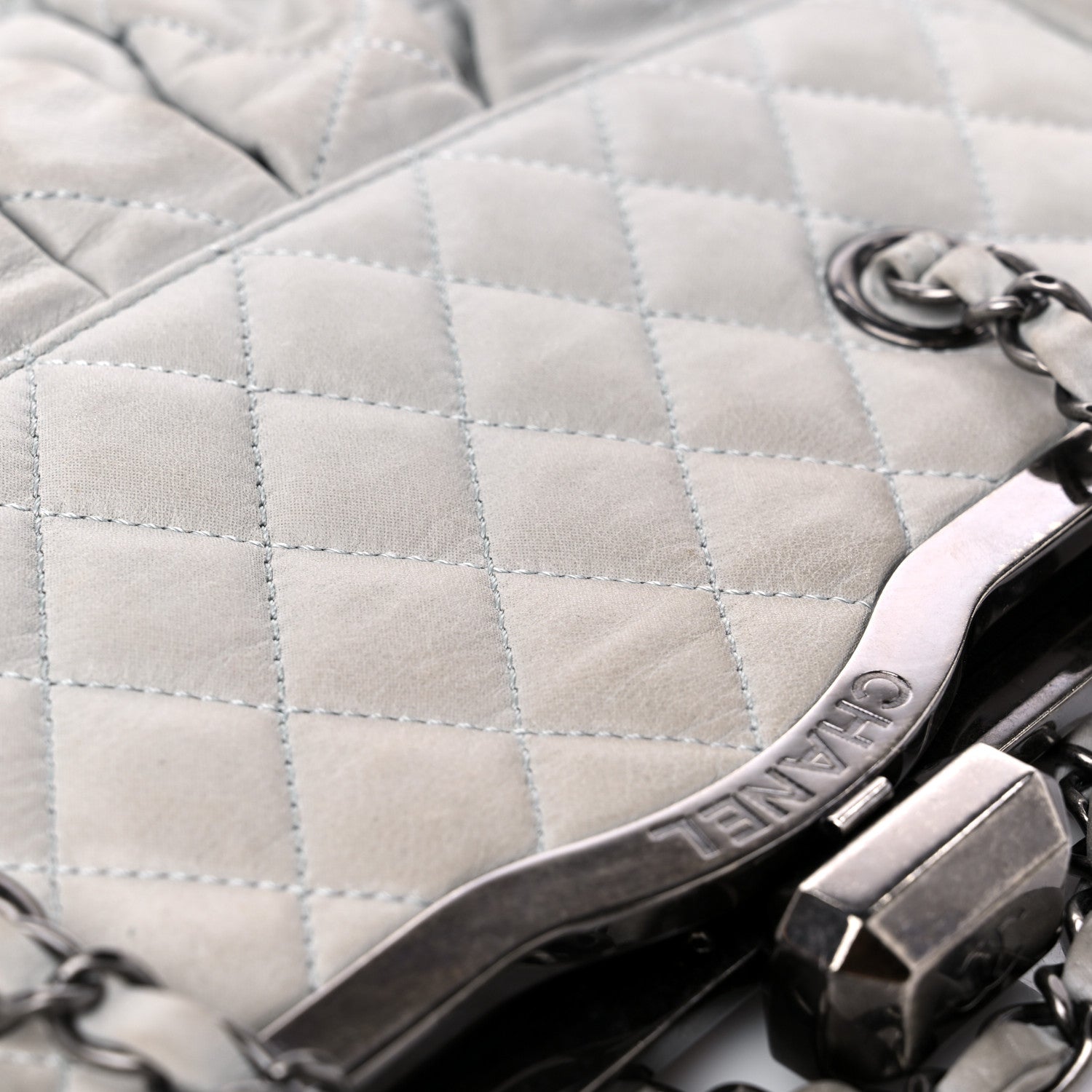 Chanel Iridescent Calfskin Chic Quilt Frame Tote Light Grey 13 of 13