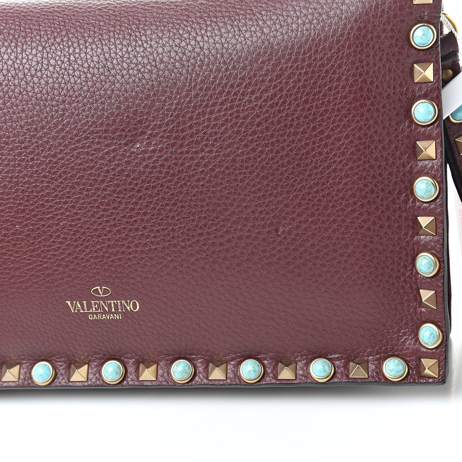 Valentino Garavani Pebbled Calfskin Rockstud Rolling Wristlet Clutch Rubin 11 of 11