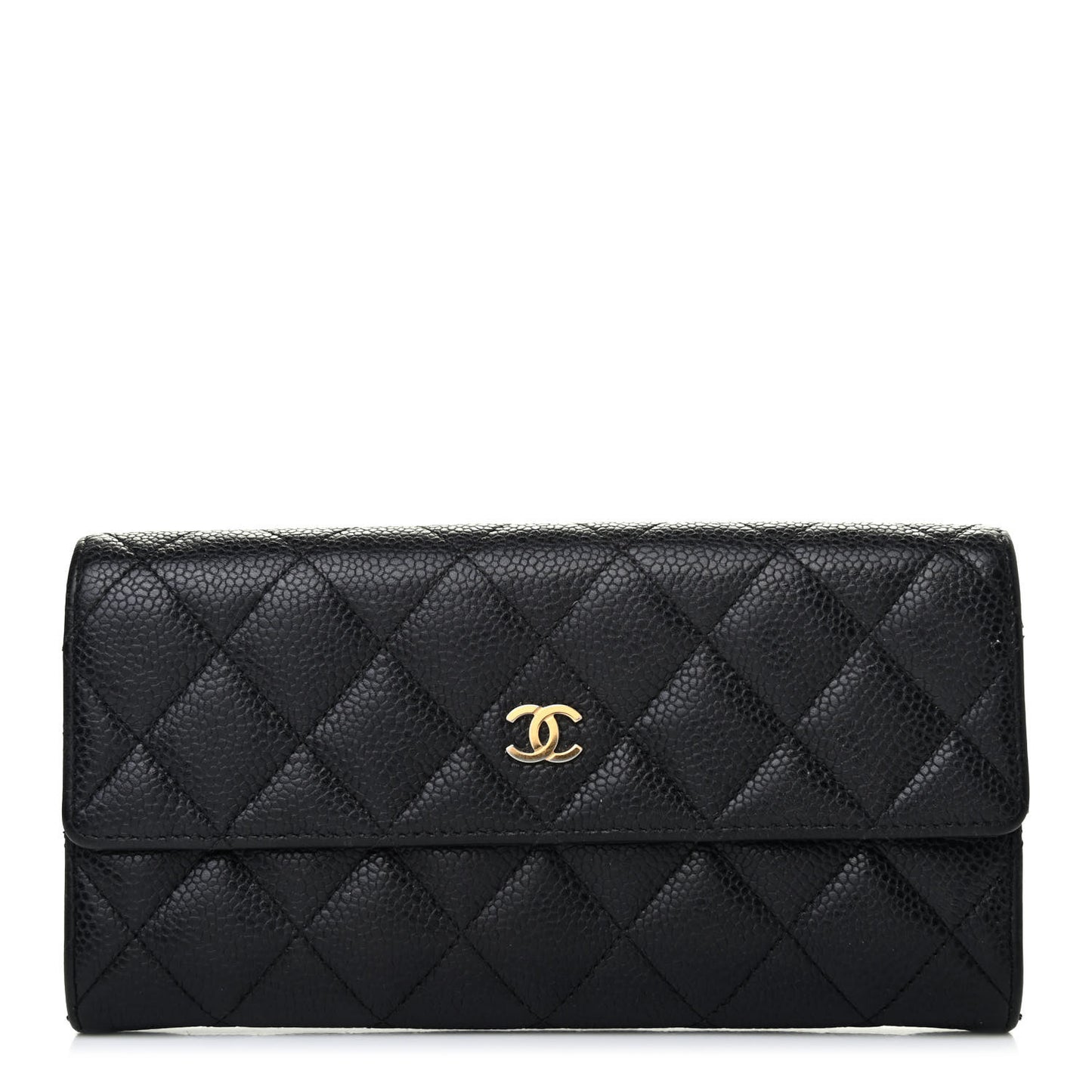 Caviar Quilted Large Gusset Flap Wallet Black