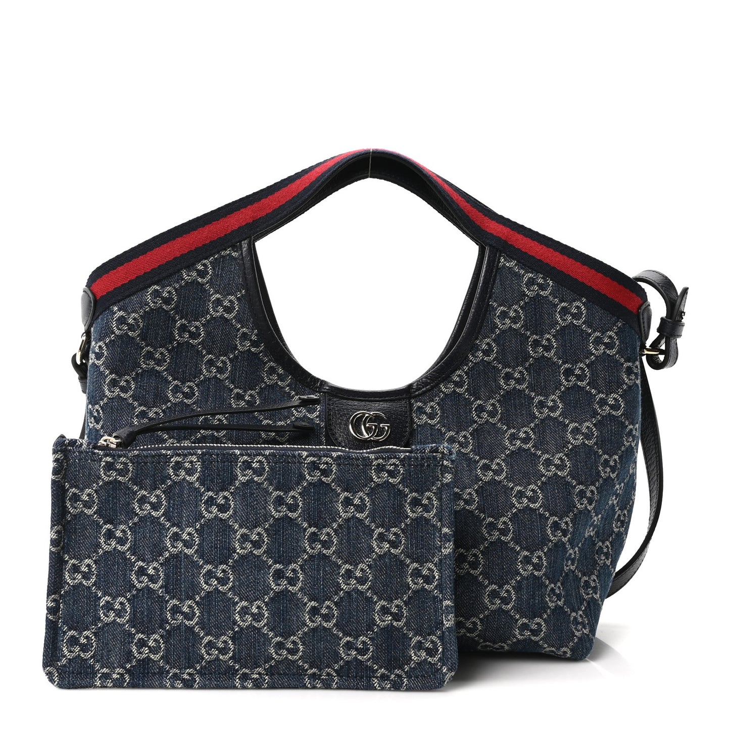 Denim GG Monogram Web Small Giglio Tote Blue White