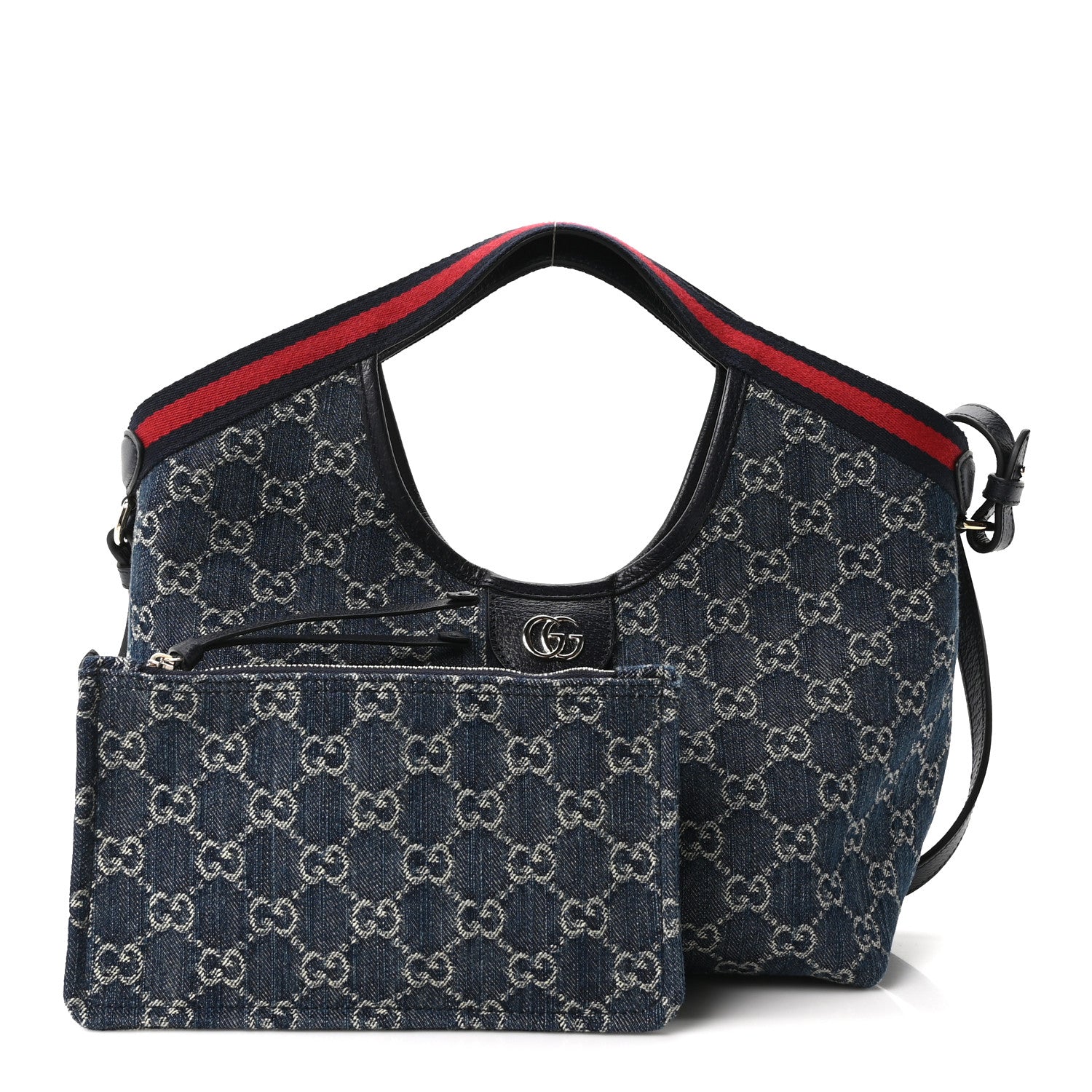 Gucci Denim GG Monogram Web Small Giglio Tote Blue White 3 of 11