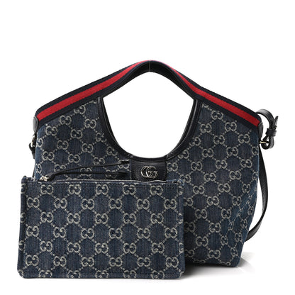 Gucci Denim GG Monogram Web Small Giglio Tote Blue White 3 of 11