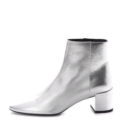 Saint Laurent Metallic Calfskin Loulou 50 Ankle Booties 37 Silver 1 of 8