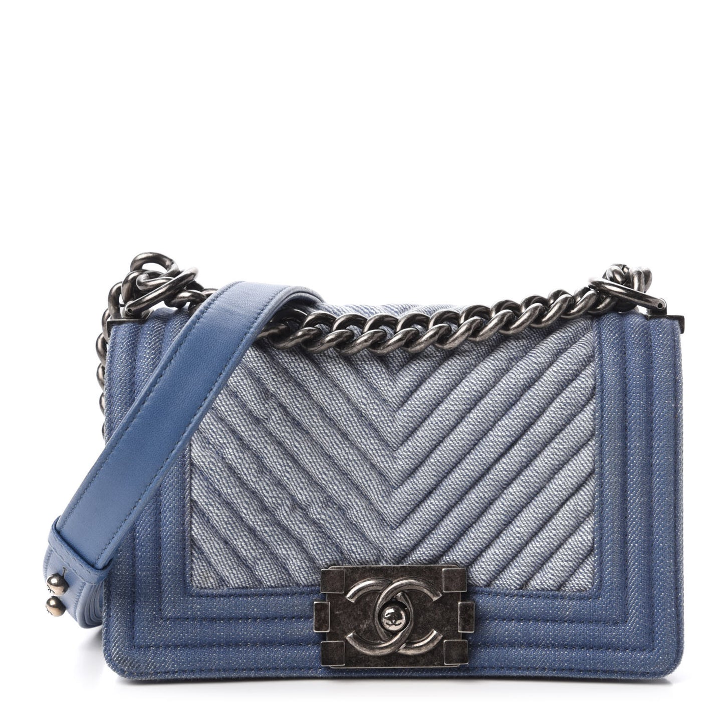 Denim Chevron Small Boy Flap Light Blue