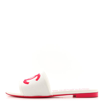 Chanel Jersey Knit CC Mules 39 White Fuchsia 1 of 10