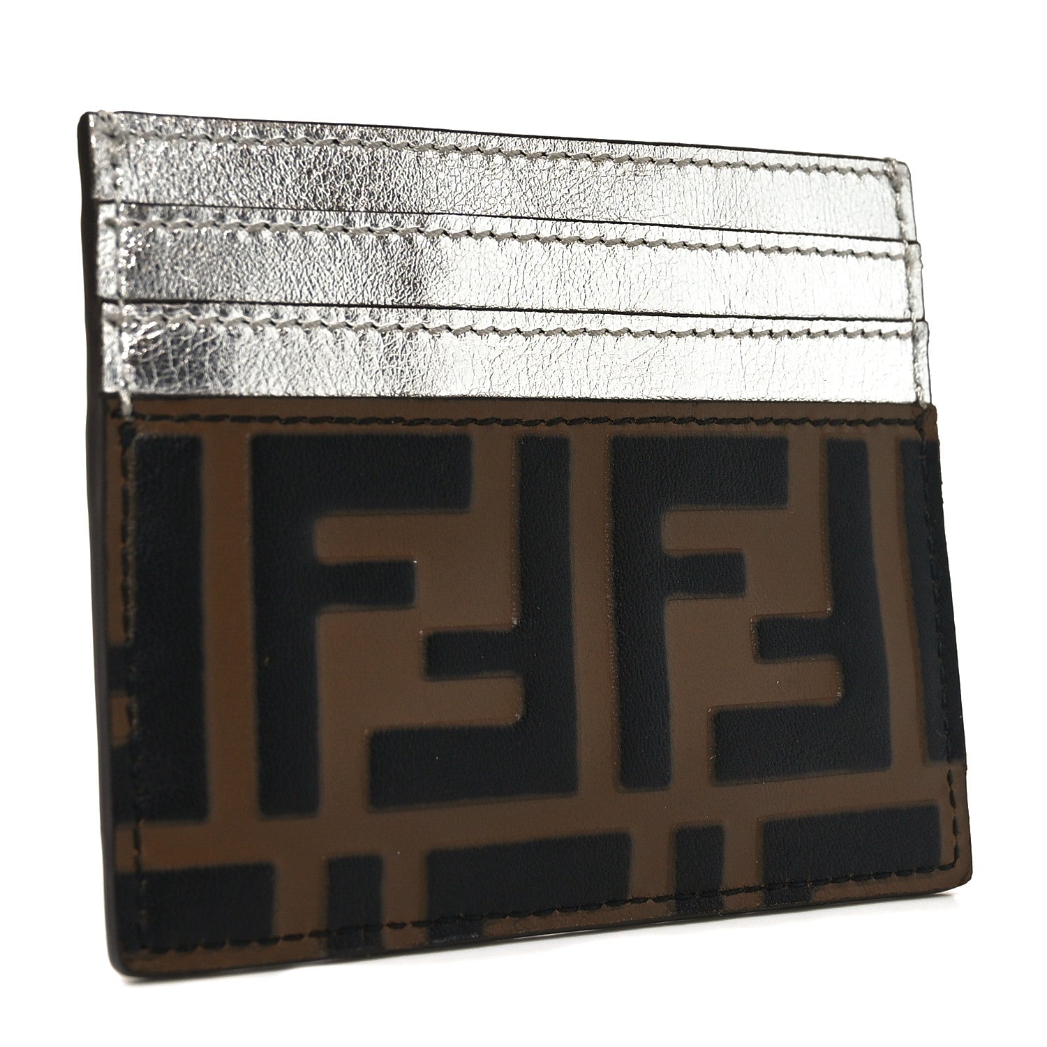 Fendi Vitello Cruise Bi-Color FF 1974 Embossed Card Holder Maya Black Argento 3 of 7