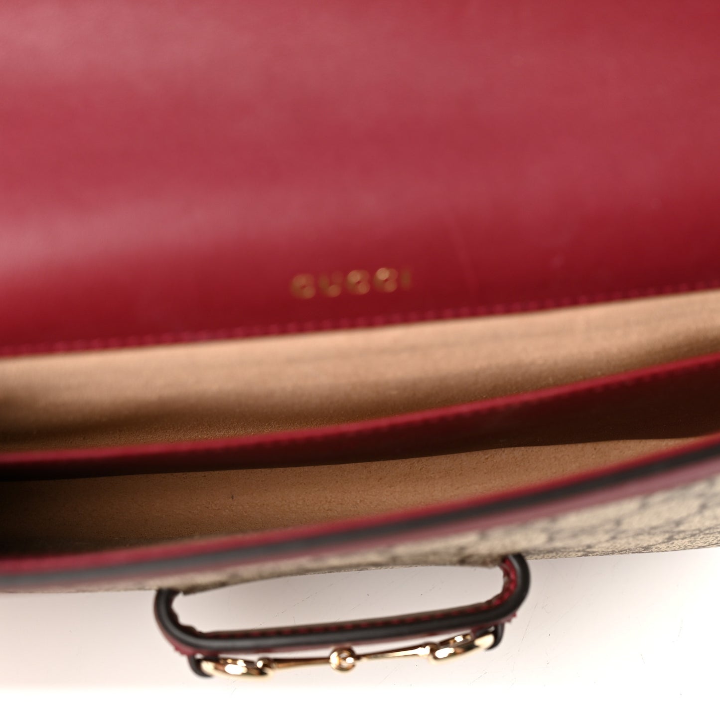 GG Supreme Monogram Azalea Calfskin Horsebit 1955 Mini Bag Beige Ebony Rosso Ancora