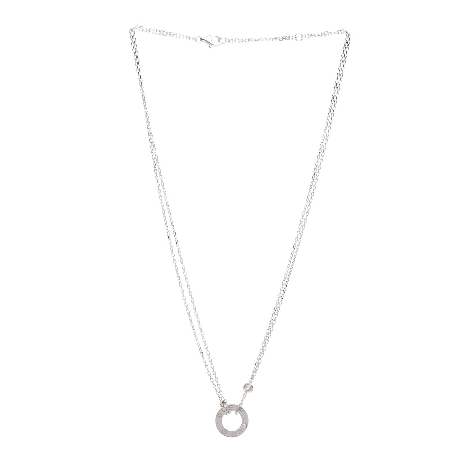 Cartier 18K White Gold 2 Diamond LOVE Necklace 3 of 5