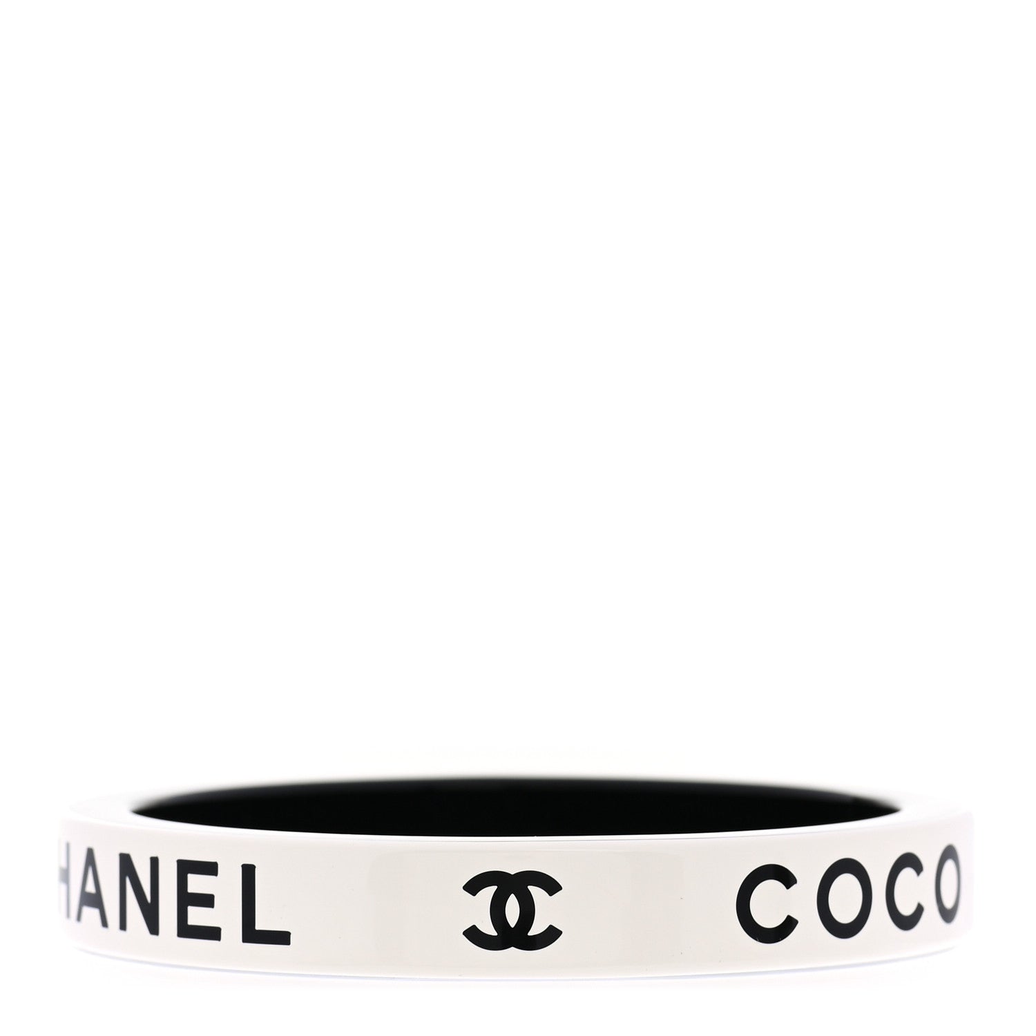Chanel Resin Logo Bangle Bracelet White Black 1 of 5