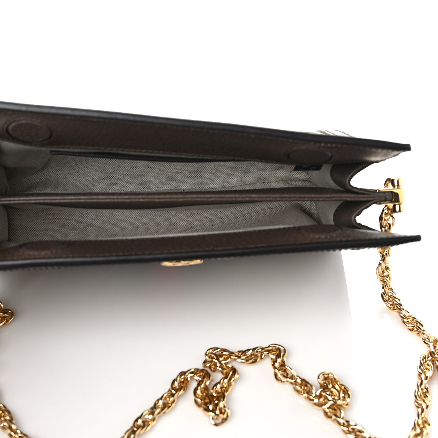 Monogram Jumbo GG Textured Dollar Calfskin Web Small Ophidia Chain Shoulder Bag Camel Ebony New Acero
