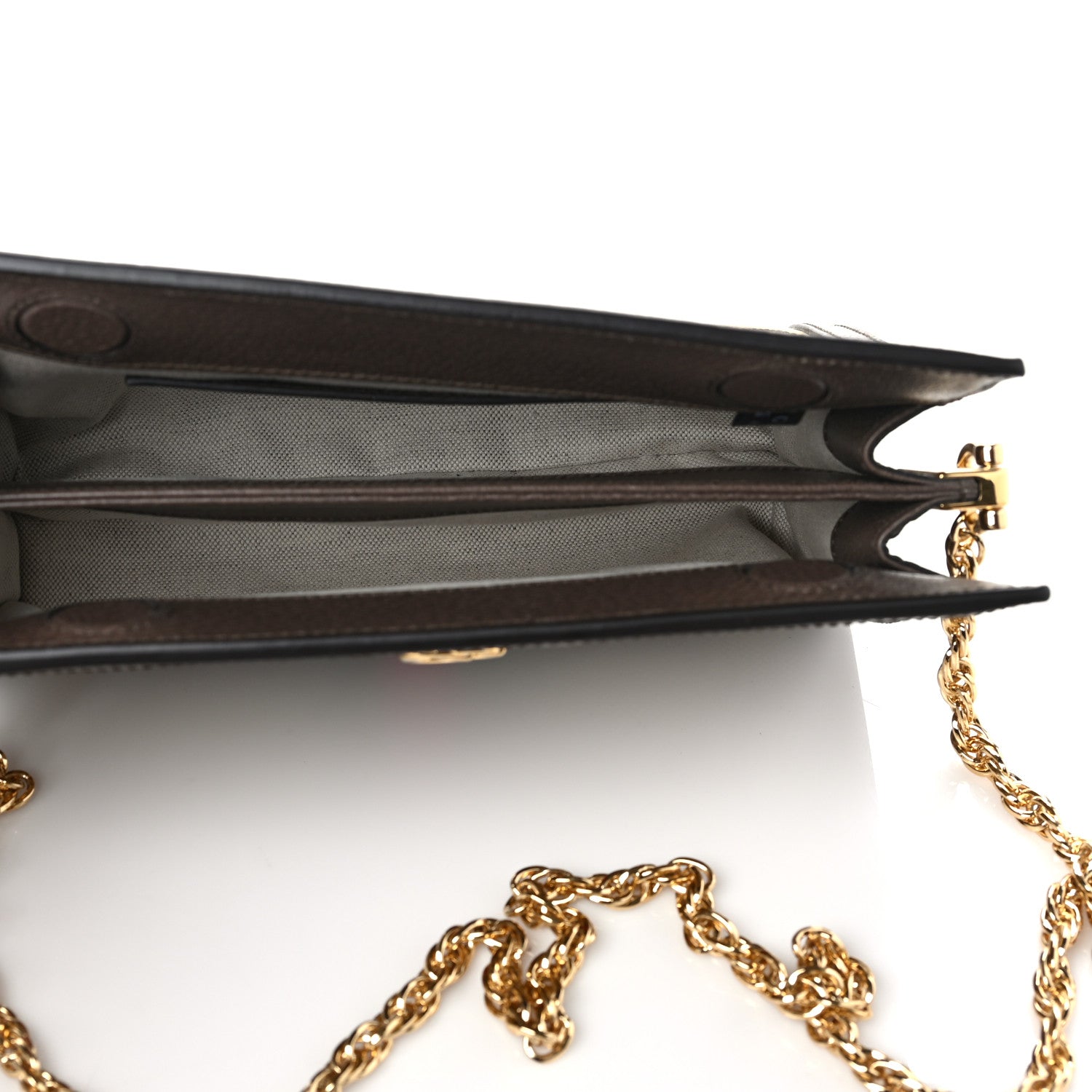 Gucci Monogram Jumbo GG Textured Dollar Calfskin Web Small Ophidia Chain Shoulder Bag Camel Ebony New Acero 5 of 9