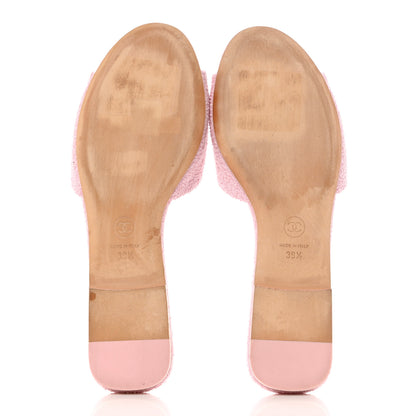 Chanel Tweed Pearl CC Sandals 39.5 Pink 5 of 10
