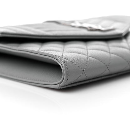 Saint Laurent Grain De Poudre Textured Mixed Matelasse Triquilt Monogram Clutch Storm 8 of 10