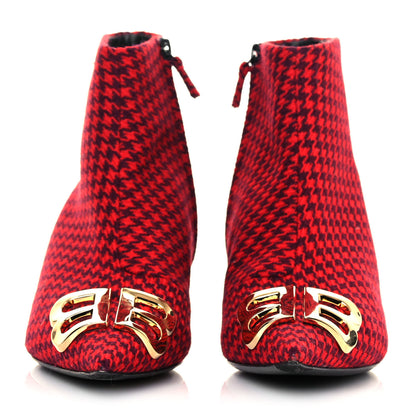Balenciaga Wool Houndstooth BB Pointy Toe Ankle Booties 39 Red Black Gold 2 of 8