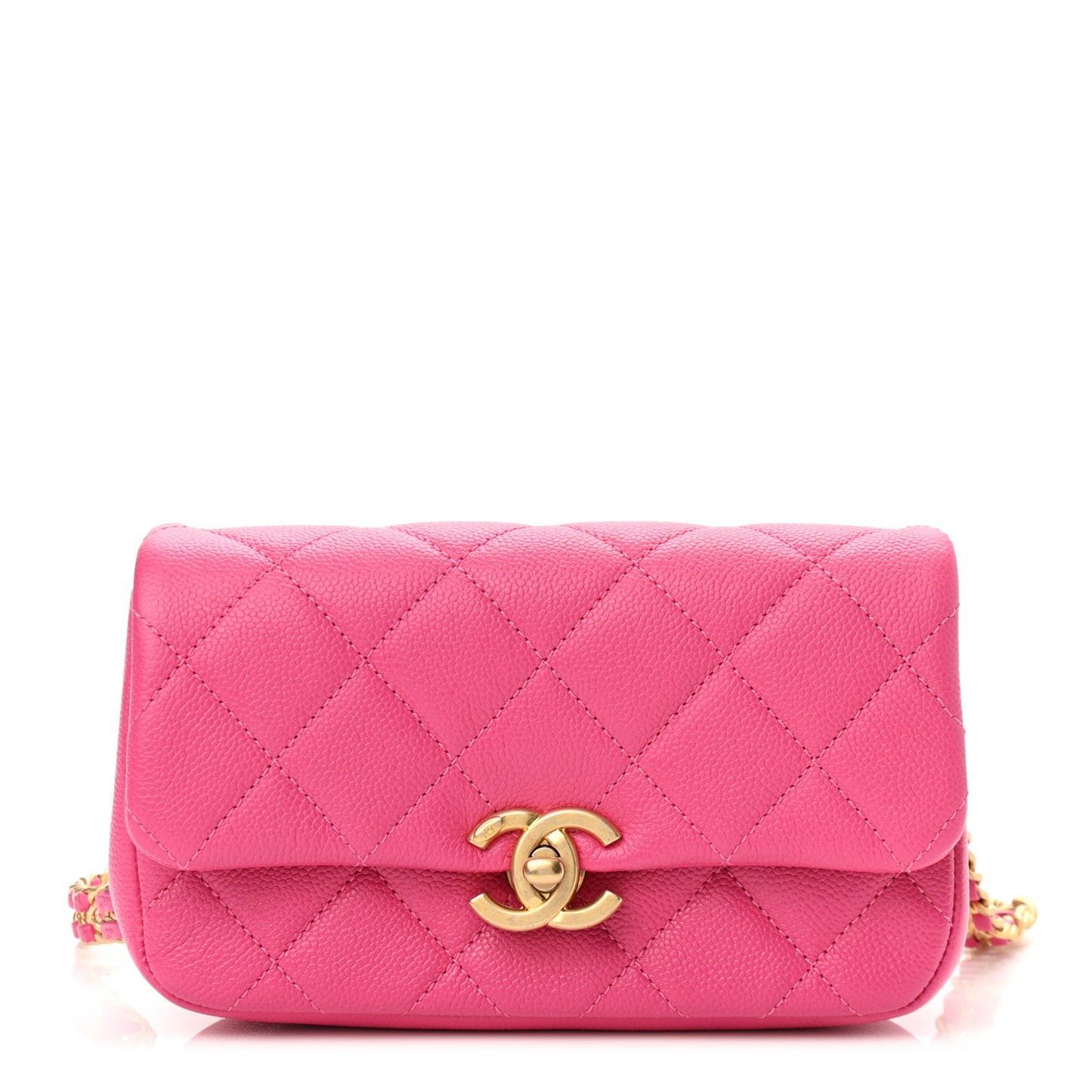 Caviar Quilted Chain Melody Waist Belt Bag Dark Pink
