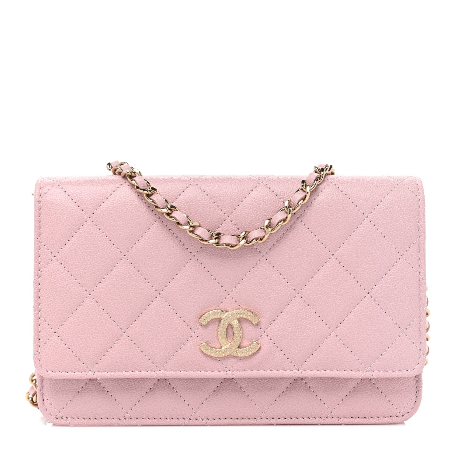 Chanel Caviar Quilted Studded CC Wallet on Chain WOC Light Pink 1 of 12