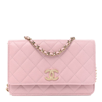 Chanel Caviar Quilted Studded CC Wallet on Chain WOC Light Pink 1 of 12