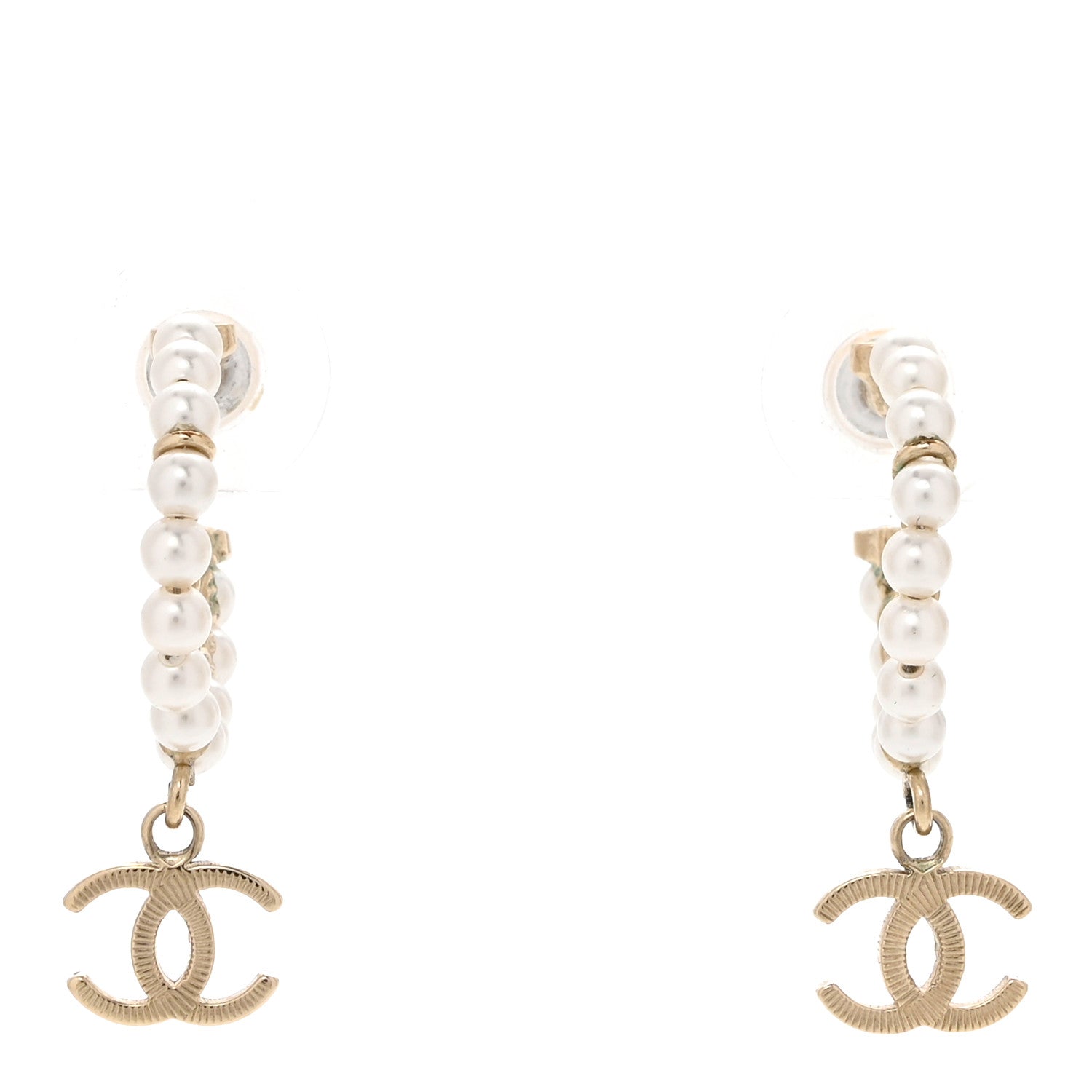 Chanel Pearl Charms CC Hoop Earrings Gold 1 of 5