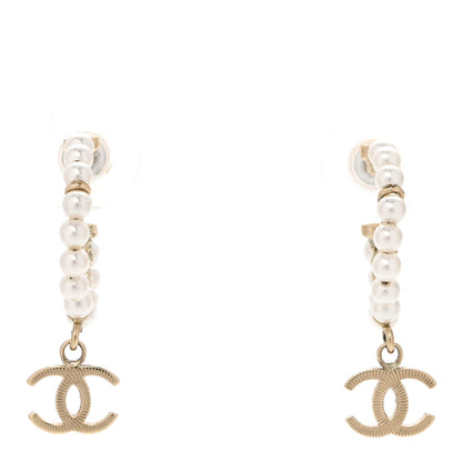 Chanel Pearl Charms CC Hoop Earrings Gold 1 of 5