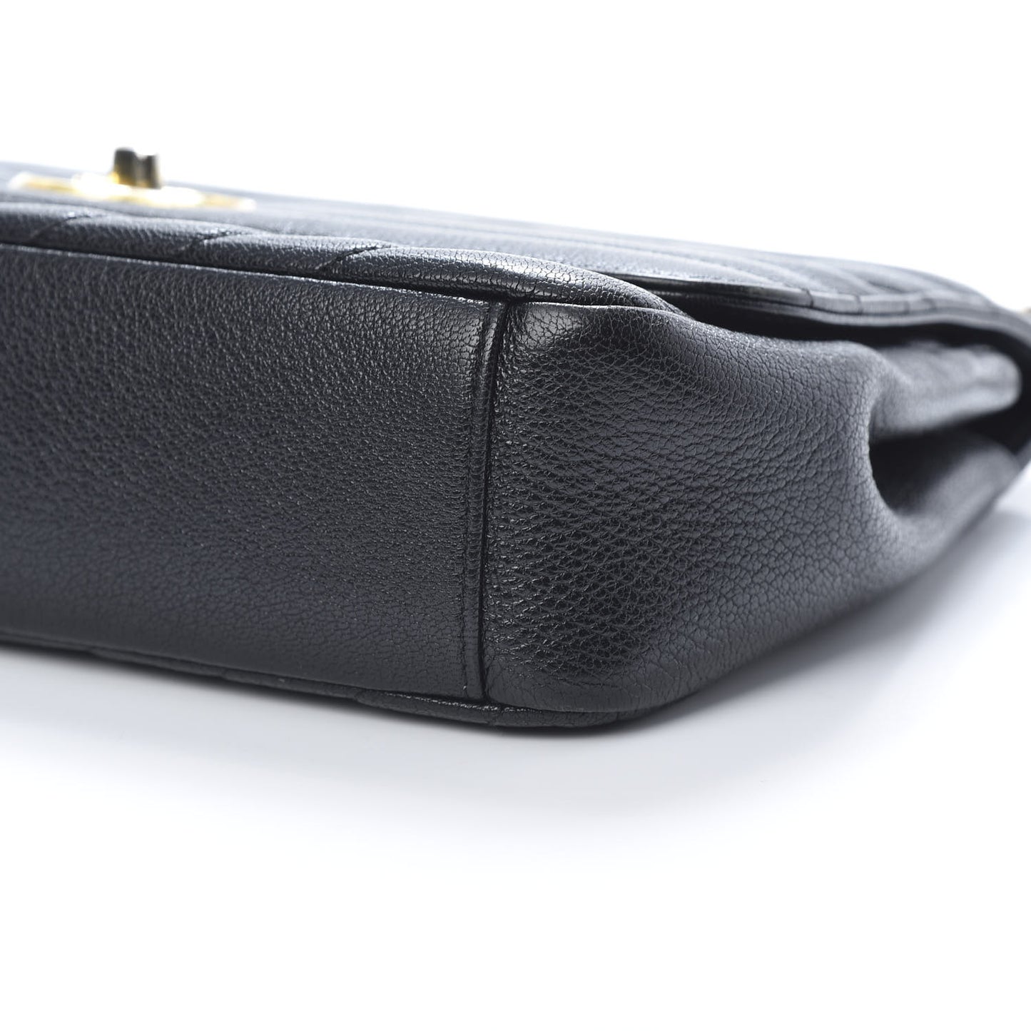 Shiny Goatskin Diagonal Quilted Small Flap Black