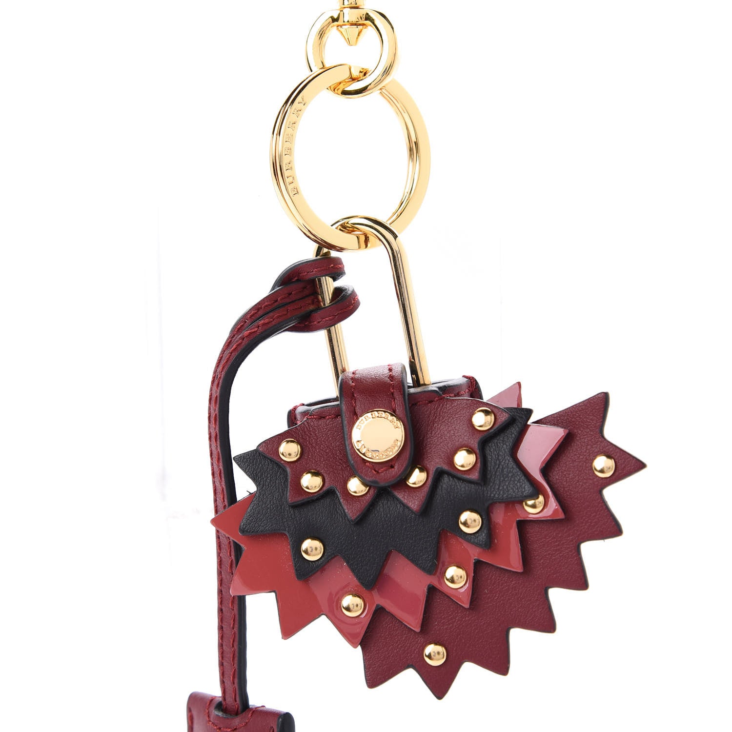 Burberry Calfskin Studded Zig Zag Lock Bag Charm Crimson 5 of 7