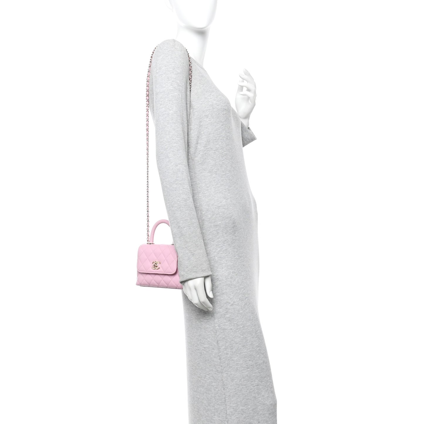 Caviar Quilted Coco Handle Clutch With Chain Pink