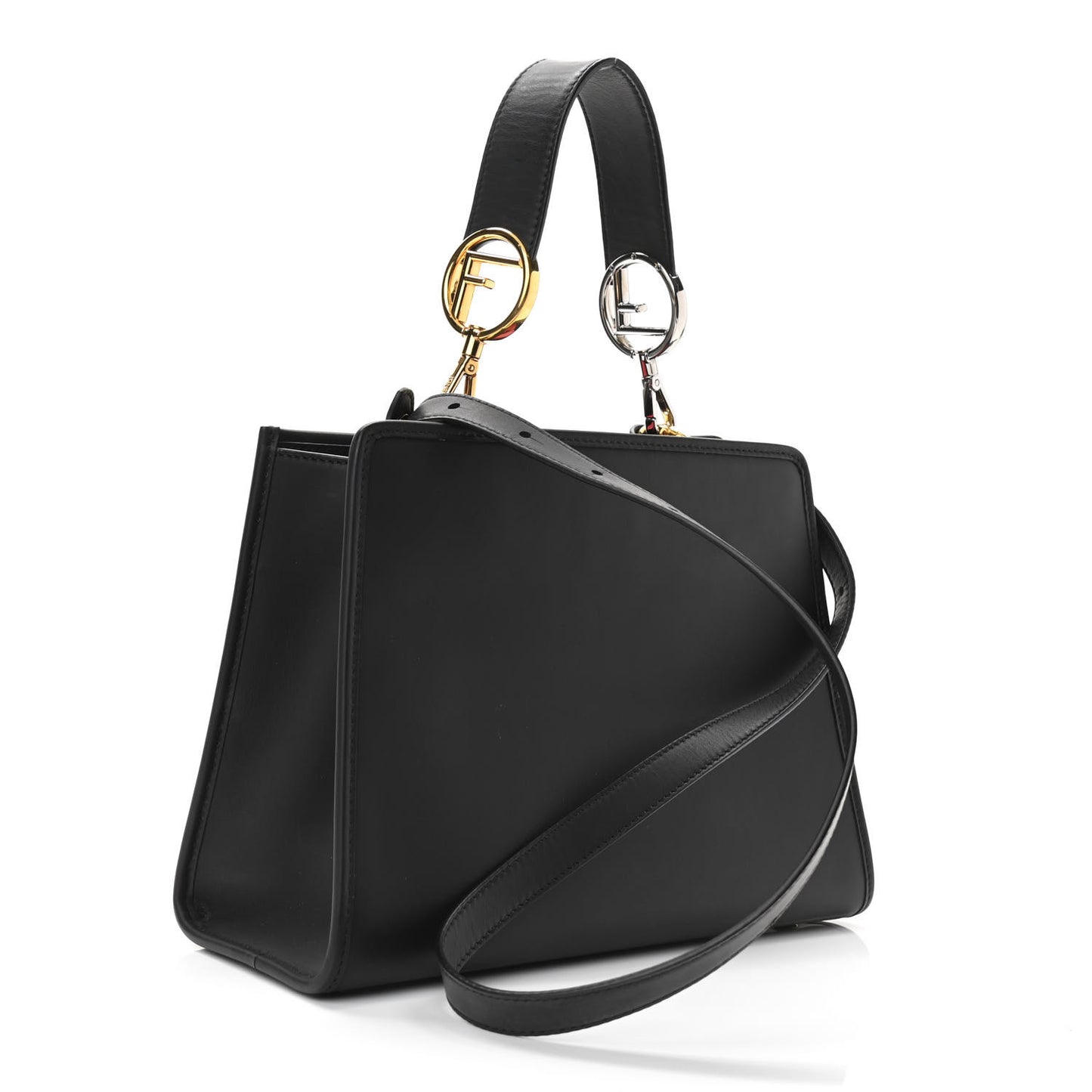 Vitello Century F is Fendi FF 1974 Embossed Small Runaway Satchel Black Maya