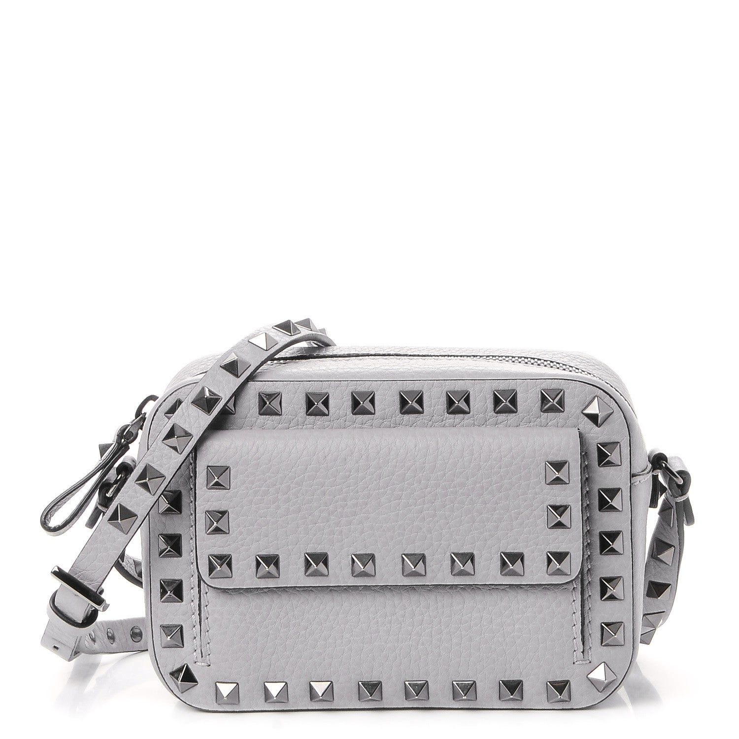 Valentino Garavani Grained Calfskin Small Rockstud Flap Pocket Camera Crossbody Bag Pastel Grey 1 of 7
