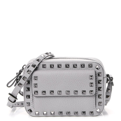 Valentino Garavani Grained Calfskin Small Rockstud Flap Pocket Camera Crossbody Bag Pastel Grey 1 of 7