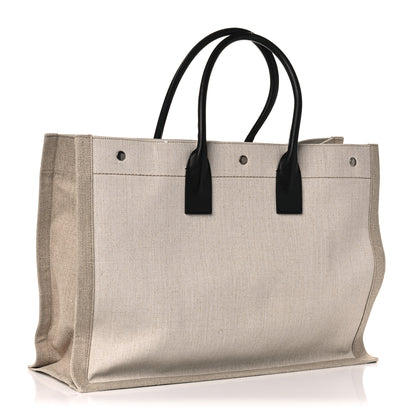 Saint Laurent Linen Calfskin Rive Gauche Tote Optic White 3 of 18