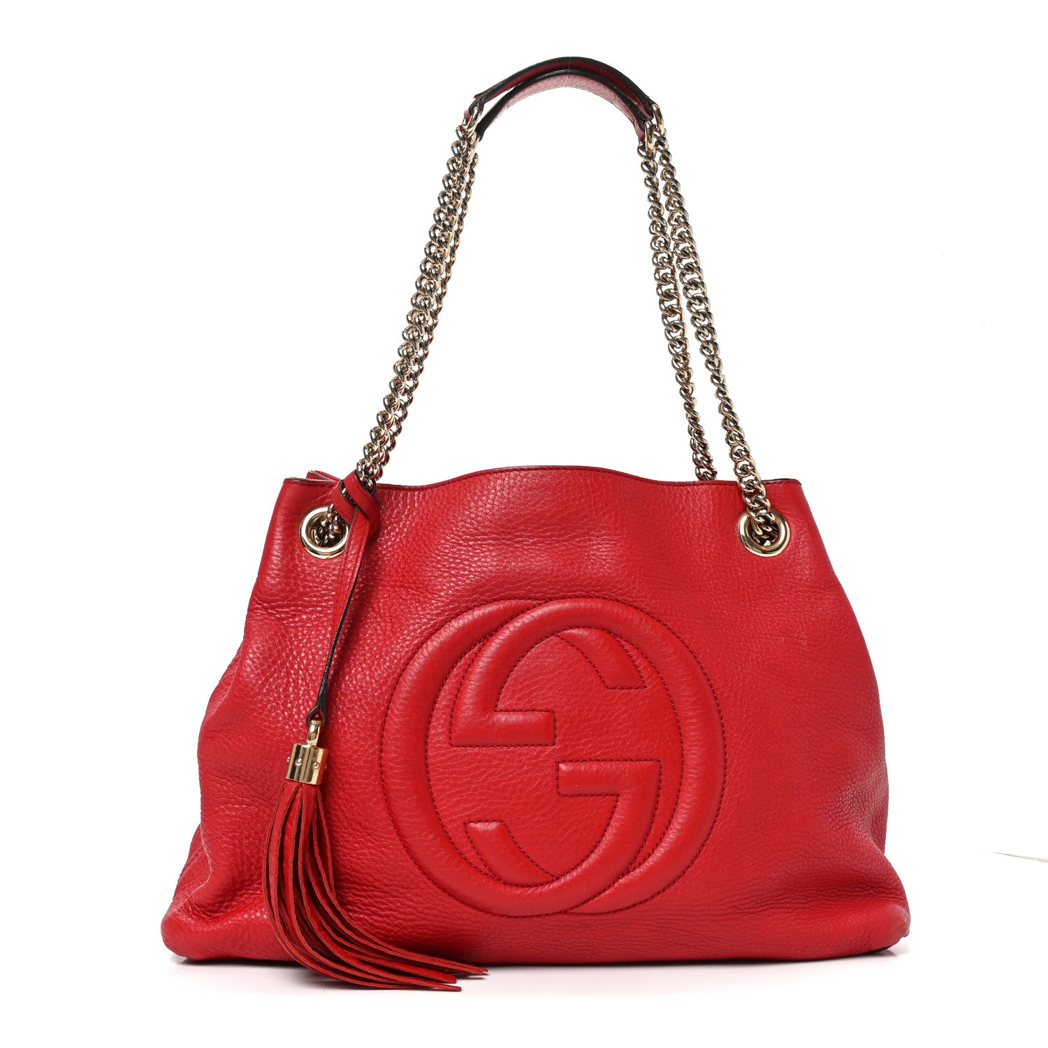 Gucci Pebbled Calfskin Medium Soho Chain Shoulder Bag Tabasco Red 1 of 12
