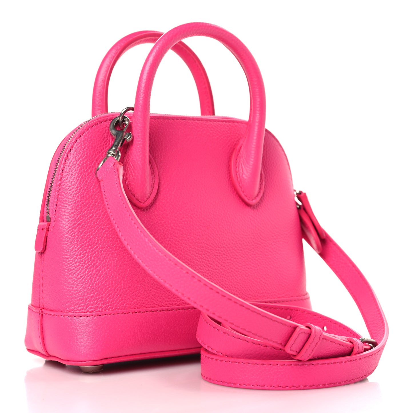 Grained Calfskin Logo XXS Ville Top Handle Bag Acid Fuchsia Black