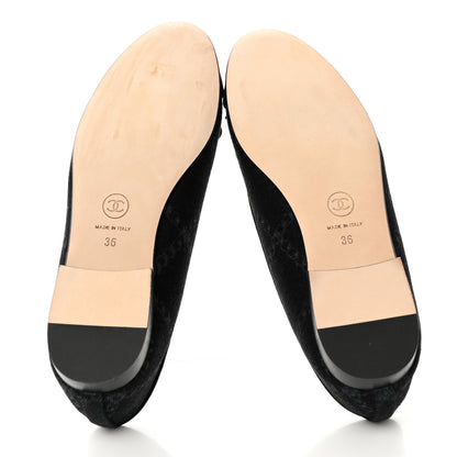 Chanel Printed Denim CC Cap Toe Ballerina Flats 36 Black White 5 of 9