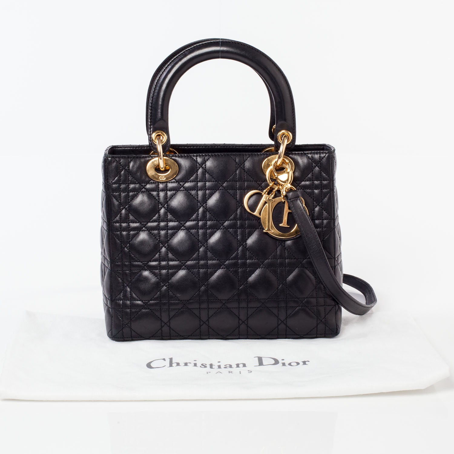 Christian Dior Lambskin Cannage Medium Lady Dior Black 11 of 11