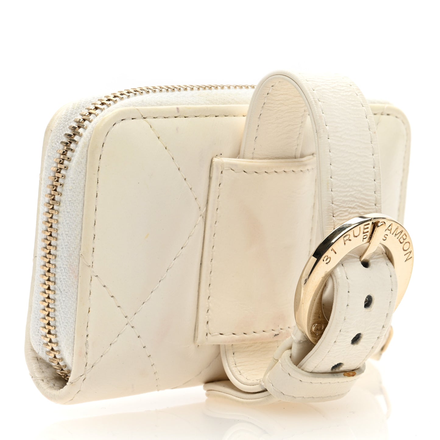 Shiny Lambskin Coin Purse Bracelet White