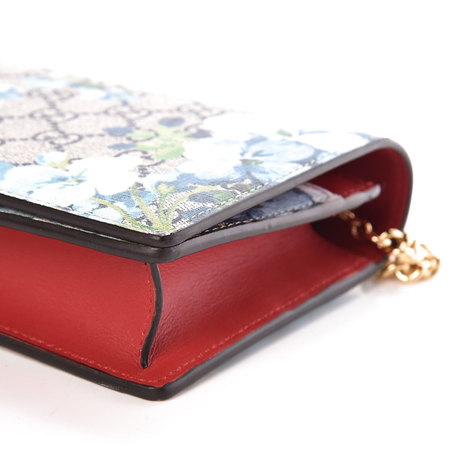 GG Supreme Monogram Blooms Chain Wallet Blue
