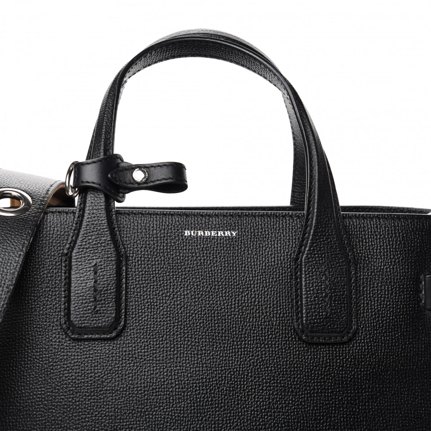 Grainy Calfskin House Check Medium Banner Tote Black