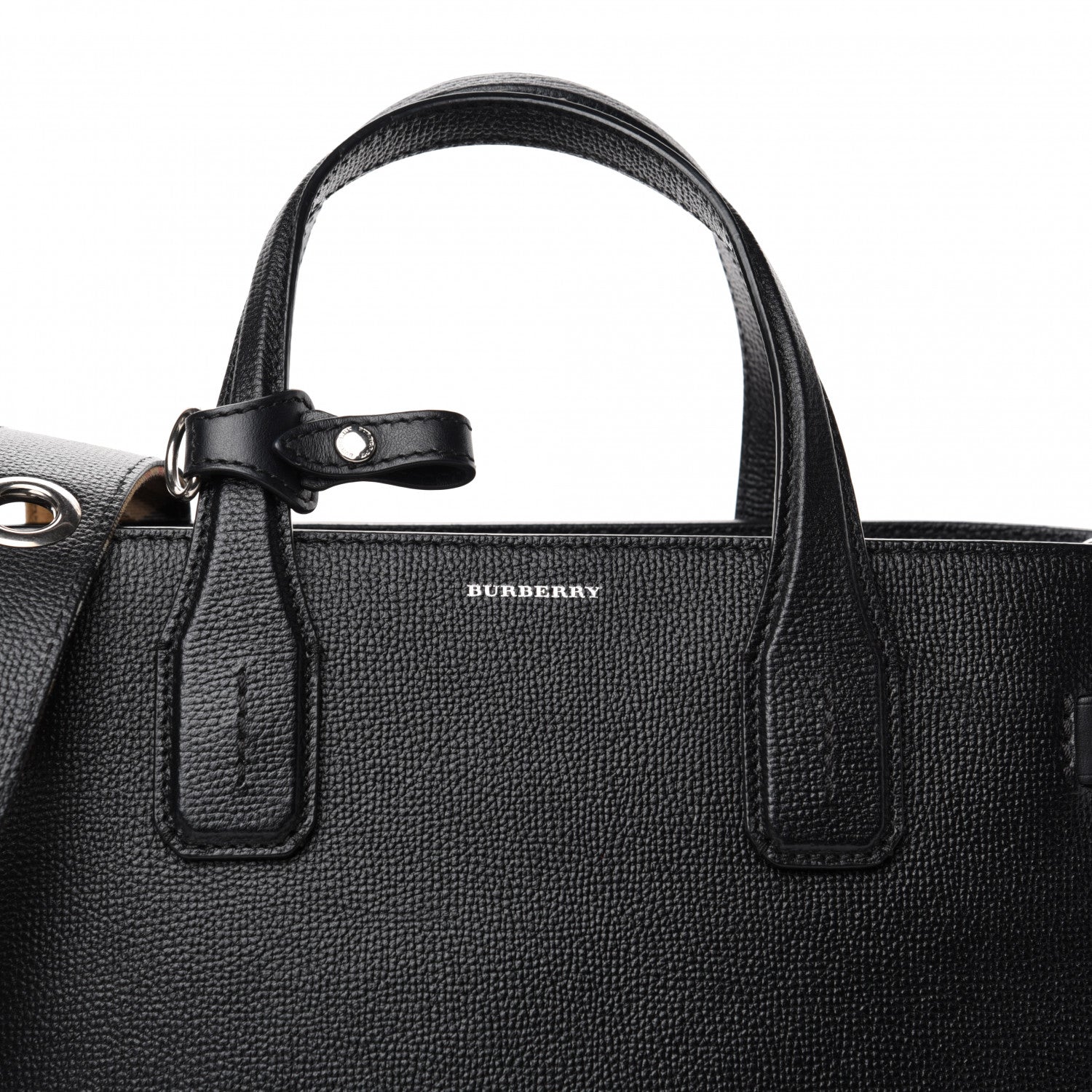 Burberry Grainy Calfskin House Check Medium Banner Tote Black 12 of 12