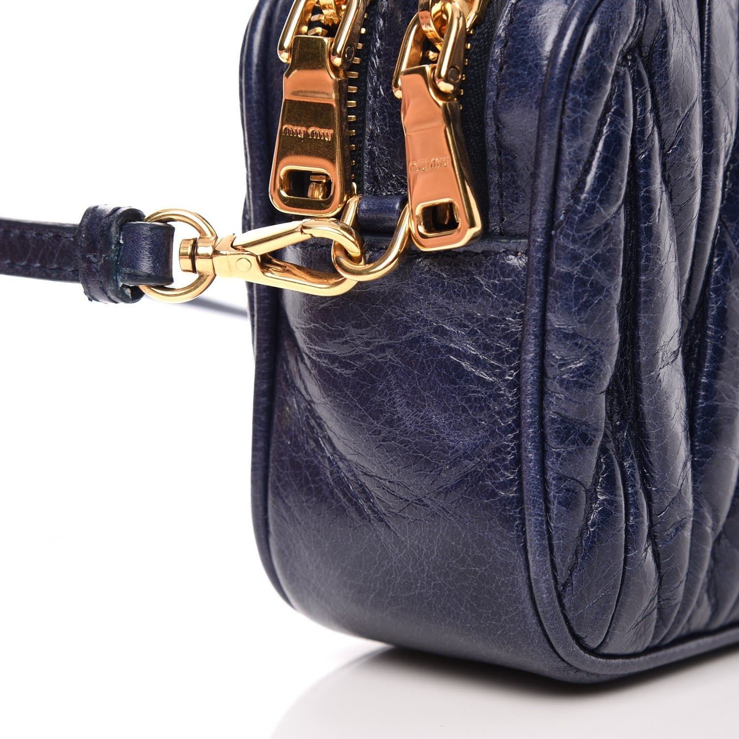 Miu Miu Vitello Lux Matelasse Double Zip Chain Shoulder Bag Bleuette 6 of 9