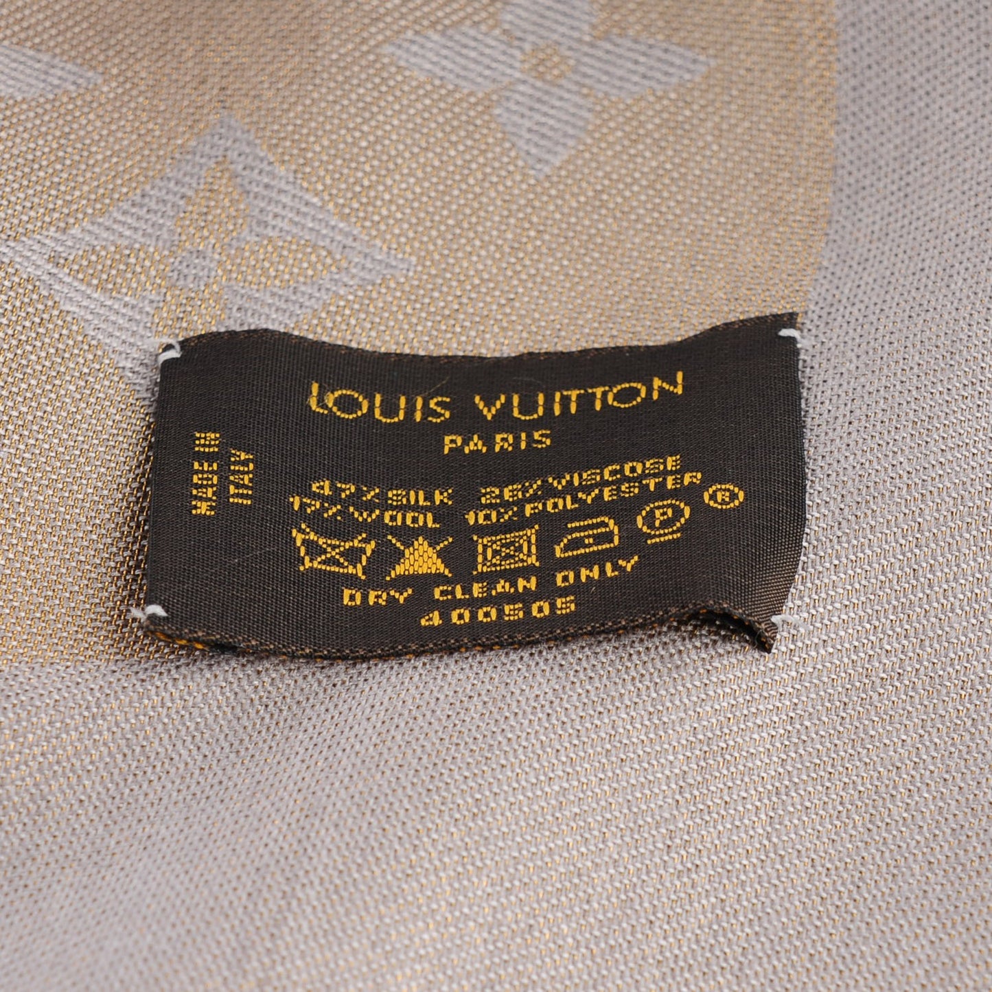 Silk Wool Monogram Shine Shawl Beige