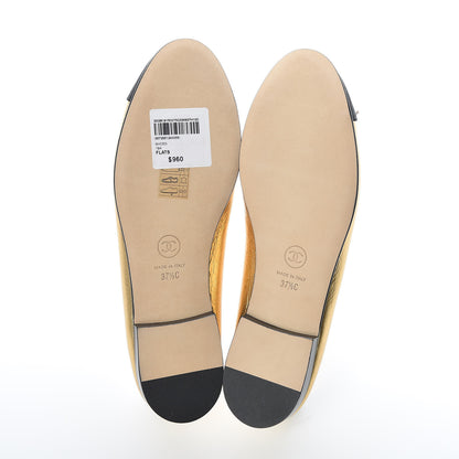 Chanel Laminated Lambskin Grosgrain Cap Toe CC Ballerina Flats 37.5 Gold Black 5 of 9