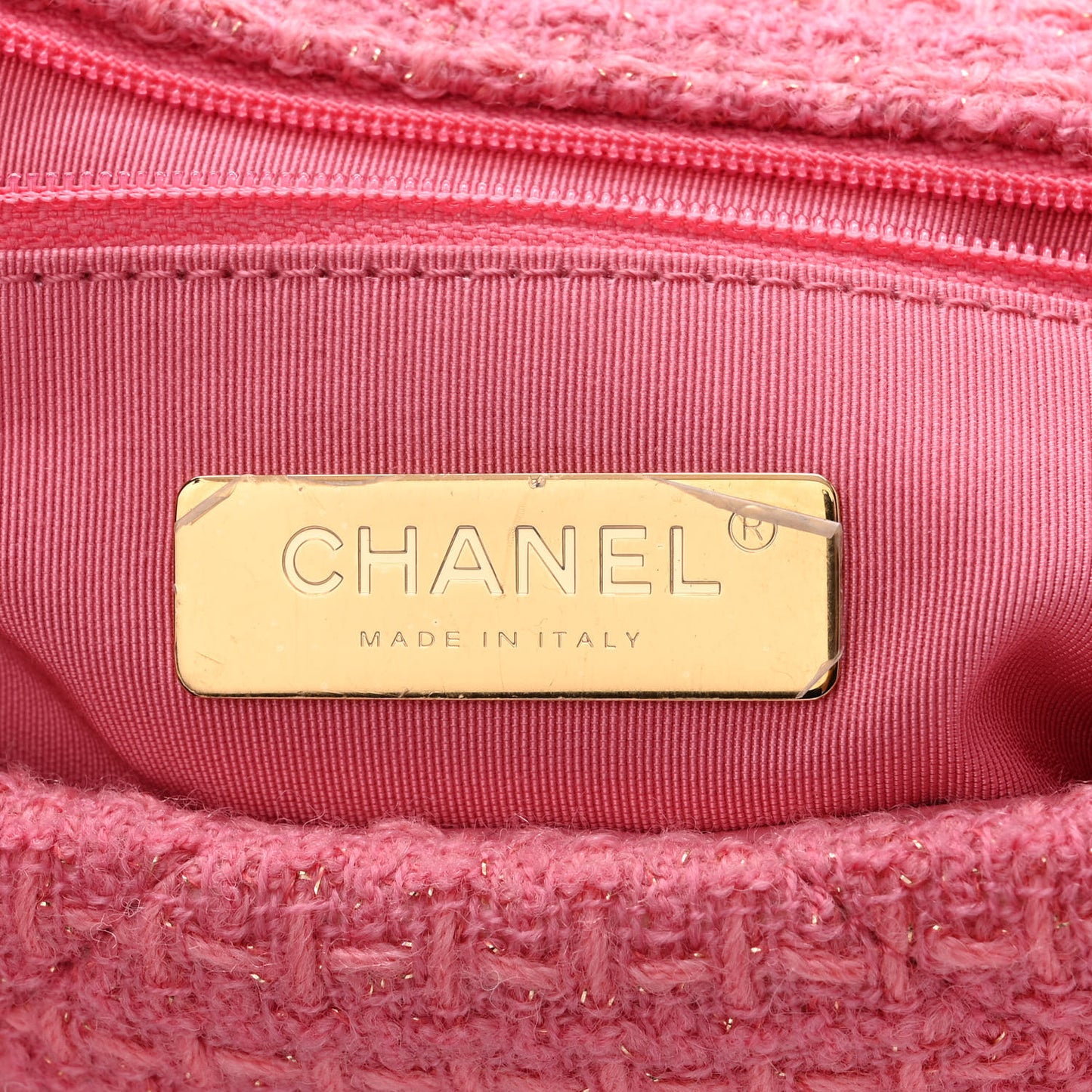 Metallic Tweed Quilted Medium Chanel 19 Flap Pink