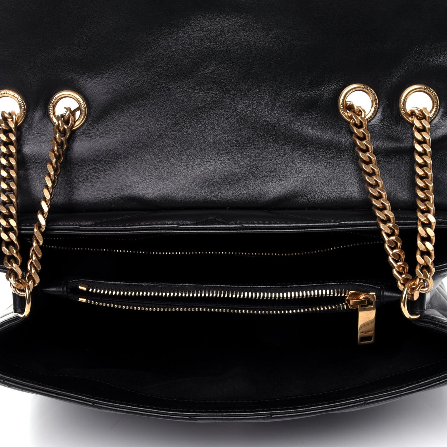Calfskin Y Quilted Monogram Medium Loulou Chain Satchel Black