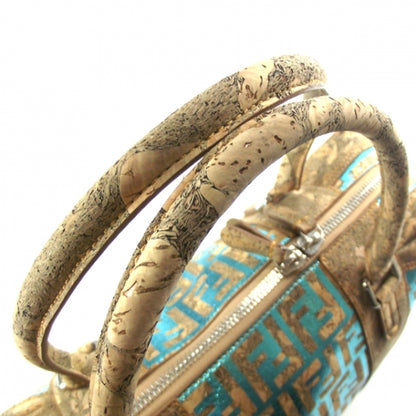 Fendi Cork Laminated Calfskin B Mix Tote Teal 5 of 11