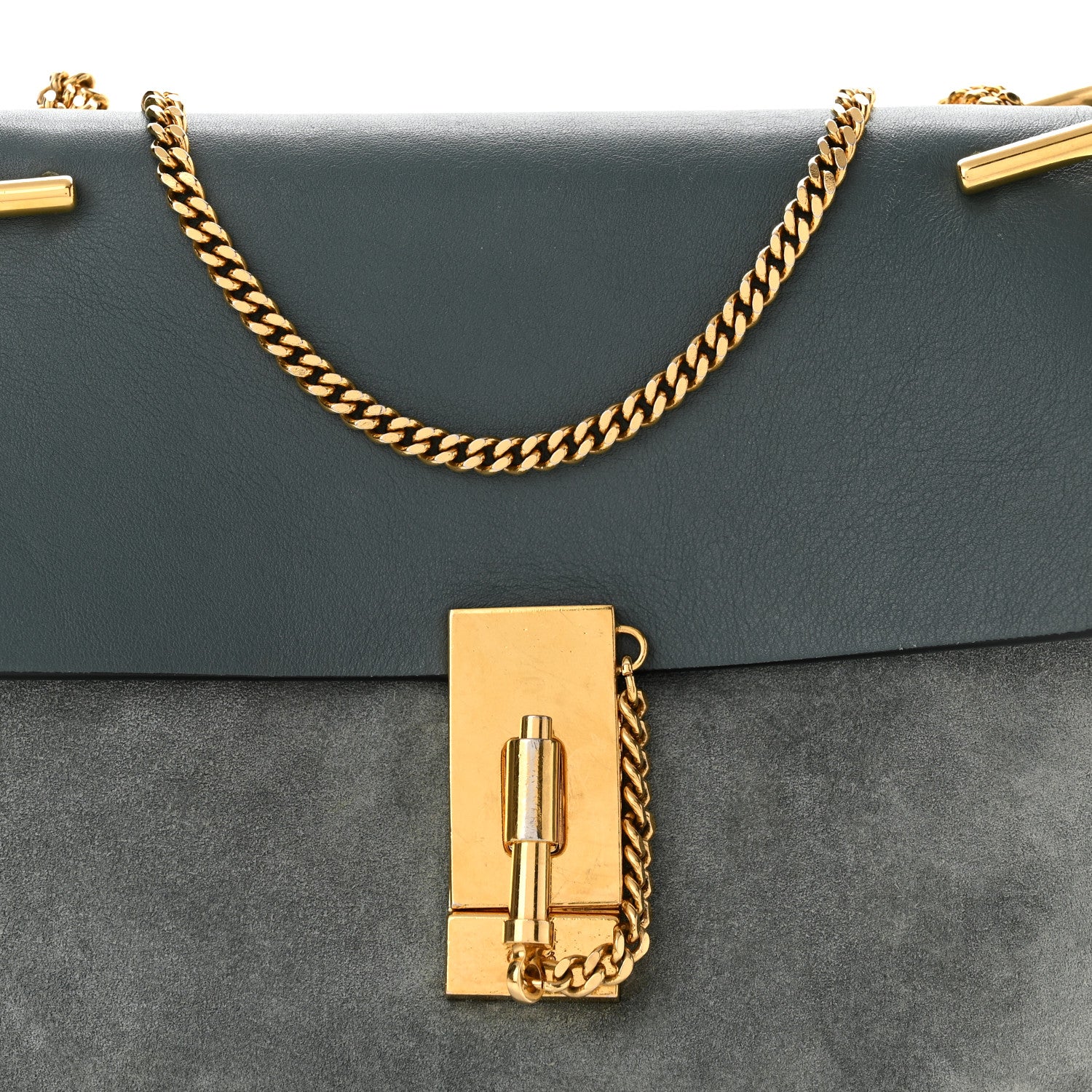 Chloe Suede Smooth Calfskin Drew Shoulder Bag Cloudy Blue 8 of 11