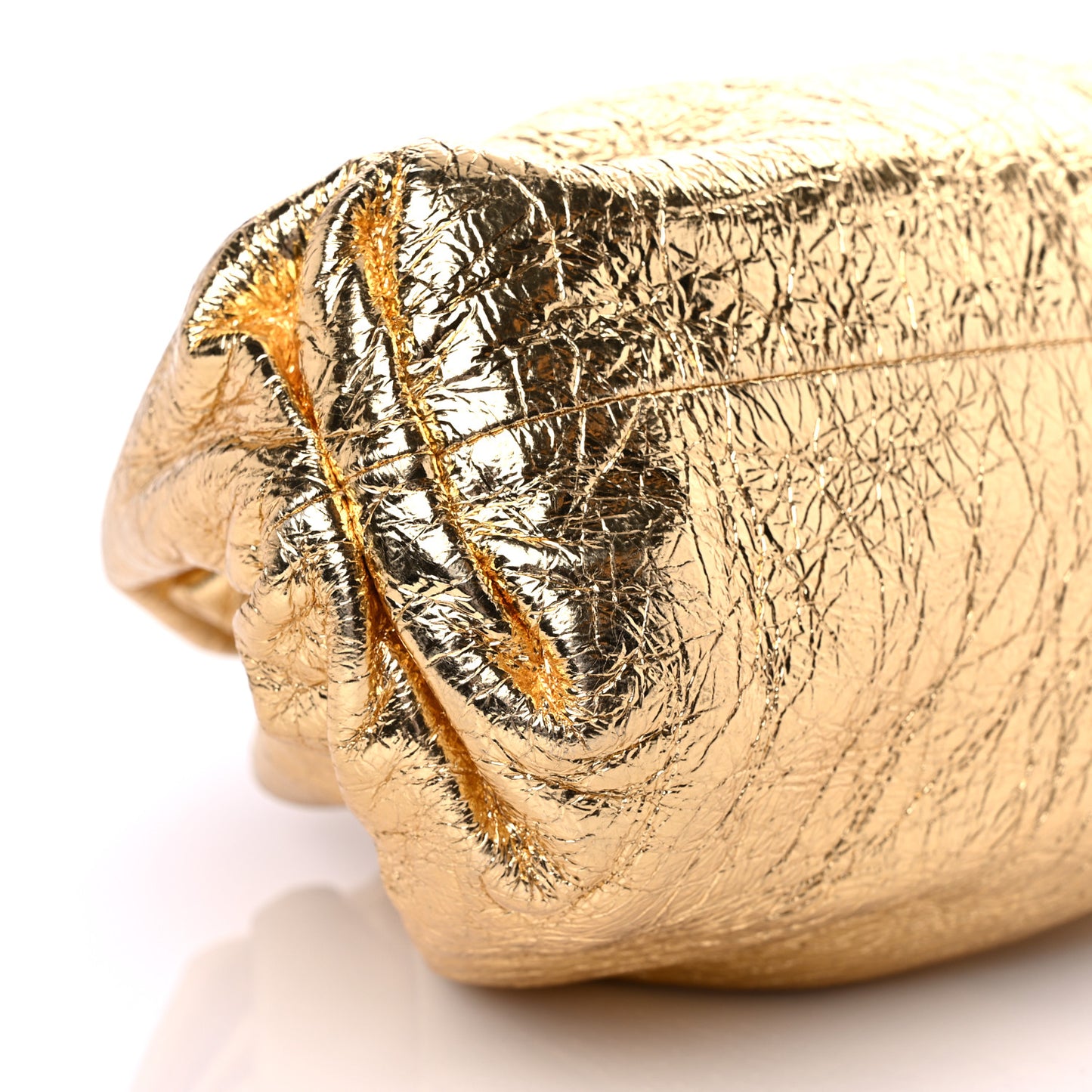 Metallic Crinkled Lambskin The Pouch Oversized Clutch Oro