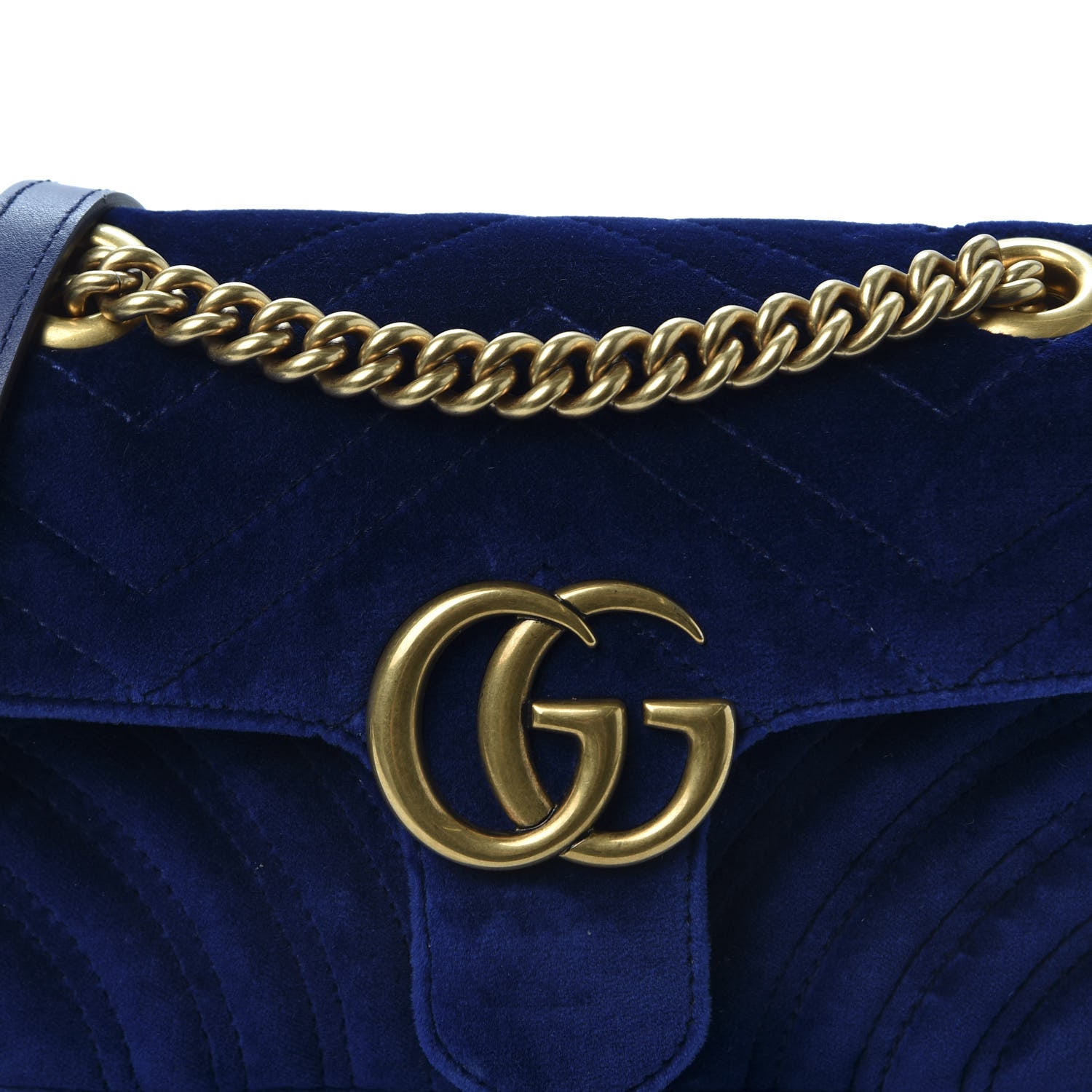Gucci Velvet Matelasse Mini GG Marmont Shoulder Bag Cobalt Blue 10 of 11