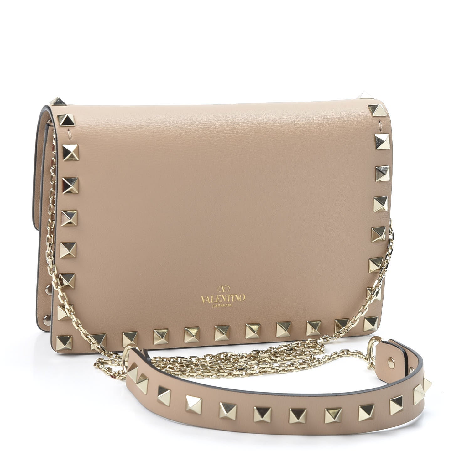 Valentino Garavani Vitello Mini Rockstud Flap Wallet on Chain Camel Rose 2 of 10