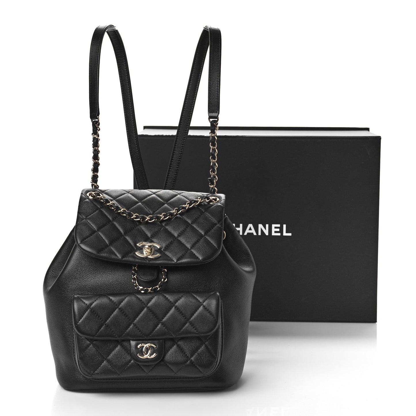 Lambskin Quilted Large Duma Drawstring Backpack Black